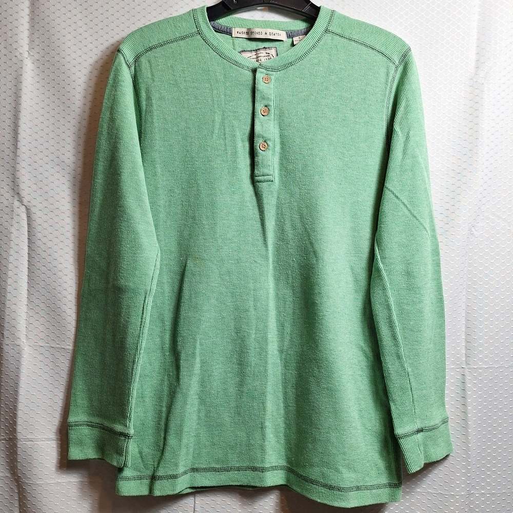 Washed Stoned & Beaten VINTAGE 1946 90s Y2K Henley Thermal T-Shirt Sz S Green